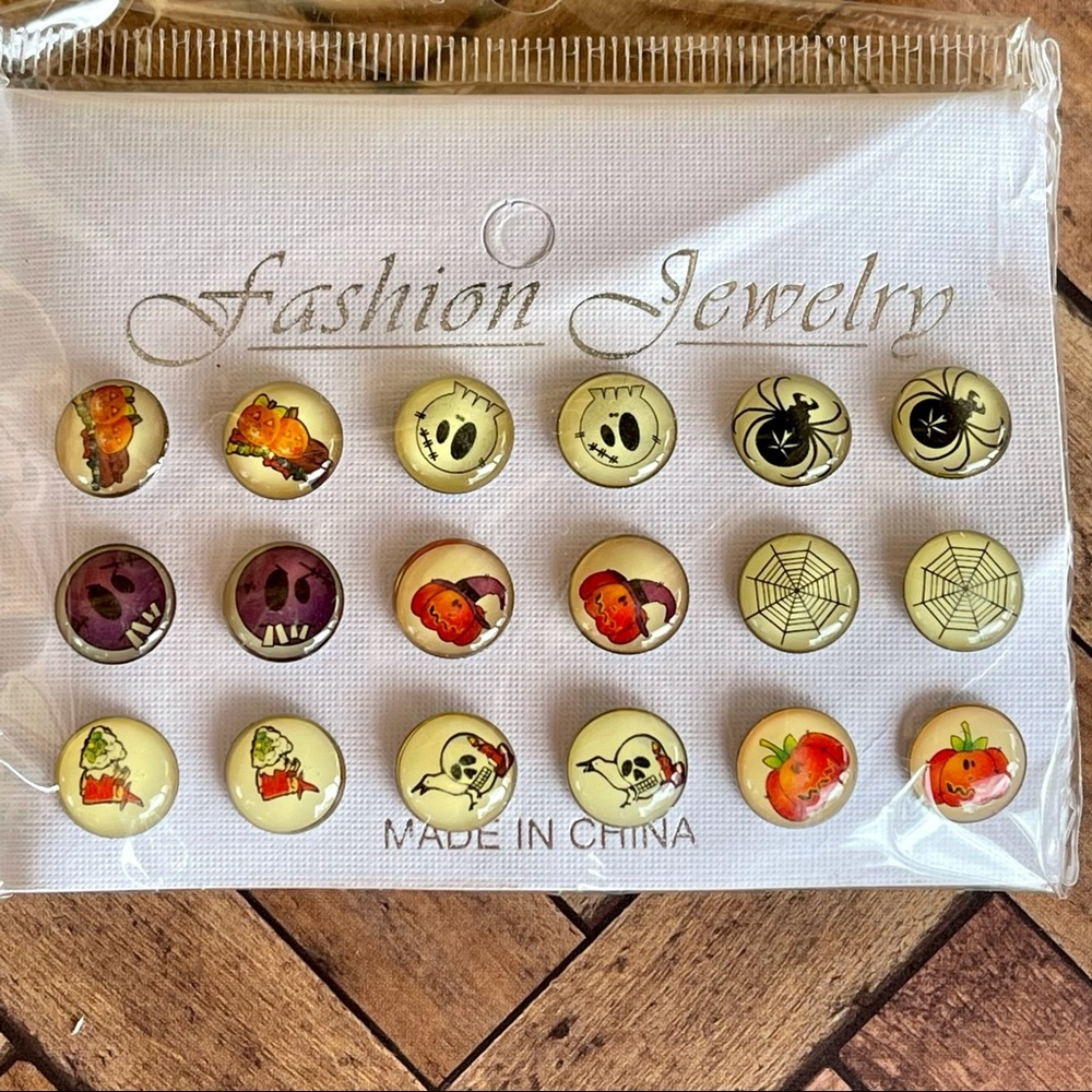 HALLOWEEN THEMED 9 PAIRS OF STUD EARRINGS FASHION JEWELRY